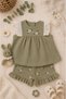Baby Girl 100% Cotton Floral Embroidered Ruffle Shorts Summer Set of 2 - Soft Khaki 6-24 Months