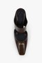 Women's Orelia Brown Leather Blunt Toe Buckle Detailed Heeled Slippers - 3
