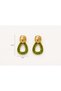 Modern Drop Shape White Green Detailed Gold Women's Earrings 3 cm Stylish Daily Evening Dress Earrings - 7