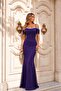 Purple Off-Shoulder Crystal Stone Embroidered Fish Model Dress 583391