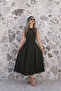 Khaki Halter Neck Belted Flared Dress - 2