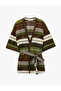X Melis Ağazat - 3/4 Sleeve Patterned Pointelle Knit Kimono with Belt Detail - 2
