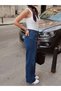 Women's Buttoned Flared Leg Jean Palazzo Trousers - 3
