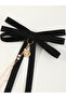 Black Bow Hair Clip with Pearl Chain - 4