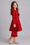 Girl's Chanel Red Dress with Straps and Transparent Tulle Chest Detail and Blazer Jacket - 2