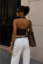 Women's Bitter Brown 100% Cotton Neck-Cross Halter Neck Double Layer Crop Top Body - 2