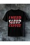 I Need Coffee Red Printed Oversize T-Shirt