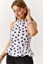 Women's Halter Neck Balloon Woven Polka Dot Blouse White - 4