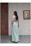Water Green Waist Tie Slit Dress - 5