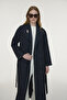 Shawl Collar Belted Brooch Detailed Navy Blue Giy Çık 0365 - 4