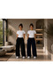 Women's Comfortable Fit 2-Piece Sweatpants Black Navy Blue High Waist