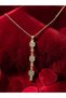 Gold and Silver Color Flower Motif Dangling Zircon Stone Steel Necklace - Tarnish Resistant - 45cm