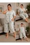 Women's Plus Size Floral Patterned Spotted Pajama Set Short Sleeve Capri Bottom Top Set Button Detail Cotton Oversized Comfortable Fit Stylish Home Wear Sleep Set - 2