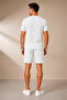 Men's White Black Striped Jacquard Shorts T-Shirt Set - 6