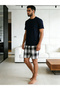 Men Round Neck T-Shirt and Checked Shorts Set - 4