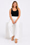 Women's Plus Size White, High Waist, Ironing Marked Seam, Elastic Waist and Tie-Up Jeans 65N39511 - 4