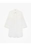 Cotton Floral Embroidery Detailed Embroidered 3/4 Sleeve Shirt Collar Oversize Tunic Dress - 4