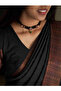 Black Soft Lichi Silk Saree with Woven Bronze Border - MAF3115 | Black - 3