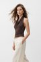 Coffee Degaje Halter Neck Stone Detailed Blouse 2738