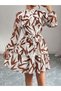 Women's Patterned Belt Detailed Short Chiffon Dress - 3