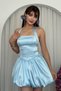 Women's Satin Balloon Skirt Halter Neck Mini Dress - Slim Fit Design - 5