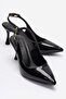 Women's Thin Heeled Buckle-Strapped Open-Back Pointed Toe Heeled Shoes; Black Patent Leather