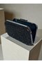 Black Stone Women's Evening Dress Bag Black Metal and Chain Wedding Engagement Graduation - 6
