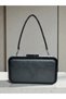 Black Matte Leather Women's Evening Dress Bag with Black Stone Handle Detail for Wedding, Engagement, Graduation - 3