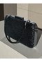 Black Sequin Embroidered Women's Evening Dress Bag with Black Stone Handle Detail for Wedding Engagement Graduation - 4