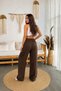 Women's Linen Waist Elastic Tie High Waist Wide Cut Pocket Summer Trousers - 5