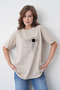 Women's Technology Themed Cyber Processor Circuit Printed Round Neck Beige Color Casual T-Shirt - 2