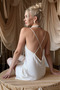 Maison Bride Lucienne Nightwear - Ecru Satin Bridal Nightgown with Open Back, Embroidery and Lace - 3