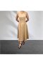 Beige Linen Crew Neck Flounce Midi Dress - 4