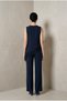Women's Dark Blue Asymmetric Skirt with Lace Vest and Belted Pants Suit Yy101402 - 7