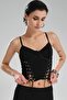 Women's Corset with Eyelets and Lace Detail on the Front and Straps - 7