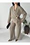 Thin Brooch Tie-Up Oversized Modal Jacket and Trousers Set - 7
