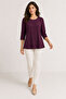 Women's Plum Lace Shoulder Detailed 3/4 Sleeve Comfortable Fit Blouse - 5