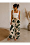Women's Floral Patterned Wide Leg Woven Trousers with Elastic Waist - 2