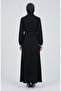 Scarf Collar Half Button Belted Dress 2262-01 Black - 3