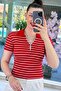 Polo Collar Ribbed Camisole Tshirt with Zipper on the Collar 6Y160