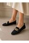Lena Black Gold Chain Detailed Straw Weave Slip-On Women's Loafer - 6