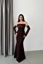 Brown Satin Evening Dress with Sleeve Detail