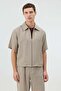 Beige Lyocell Blended Zippered Men's Shirt