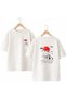 Red Dolunay Car Printed on the Back and Front Chest, 100% Cotton Oversize Loose Regular Fit Crew Neck T-Shirt