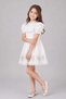 Girl's White Dress with Lace Embroidery on Collar and Sleeves, Ruffled Hem, and Lining Inside the Skirt - 3