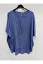 Blue Italian Plus Size Asymmetrical Cut Long Blouse Tunic with Necklace 42 - 52 Size