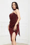 Shawl Detailed Strapless Neckline Glittering Pencil Dress - Bordo - 3