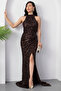 Halter Neck Slit Sequin Dress Ecr5482 - 5