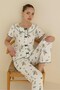 White Floral Patterned Wrinkled Baby Collar Ruffle Bow Detailed Cotton Seasonal Short Sleeve Pajama Set - 5