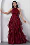 Halter Neck Ruffled Satin Dress Eli̇6073 - 6